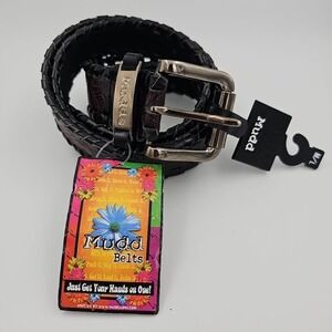 Mudd Genuine Leather Belt Brown With Leaf Design Size M/L Vintage Y2K‎ NWT